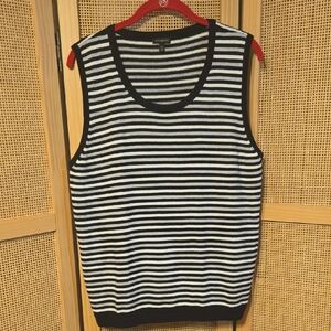 Talbots Black White Grey Striped Tank Sweater Cotton Cashmere Blend XL Office